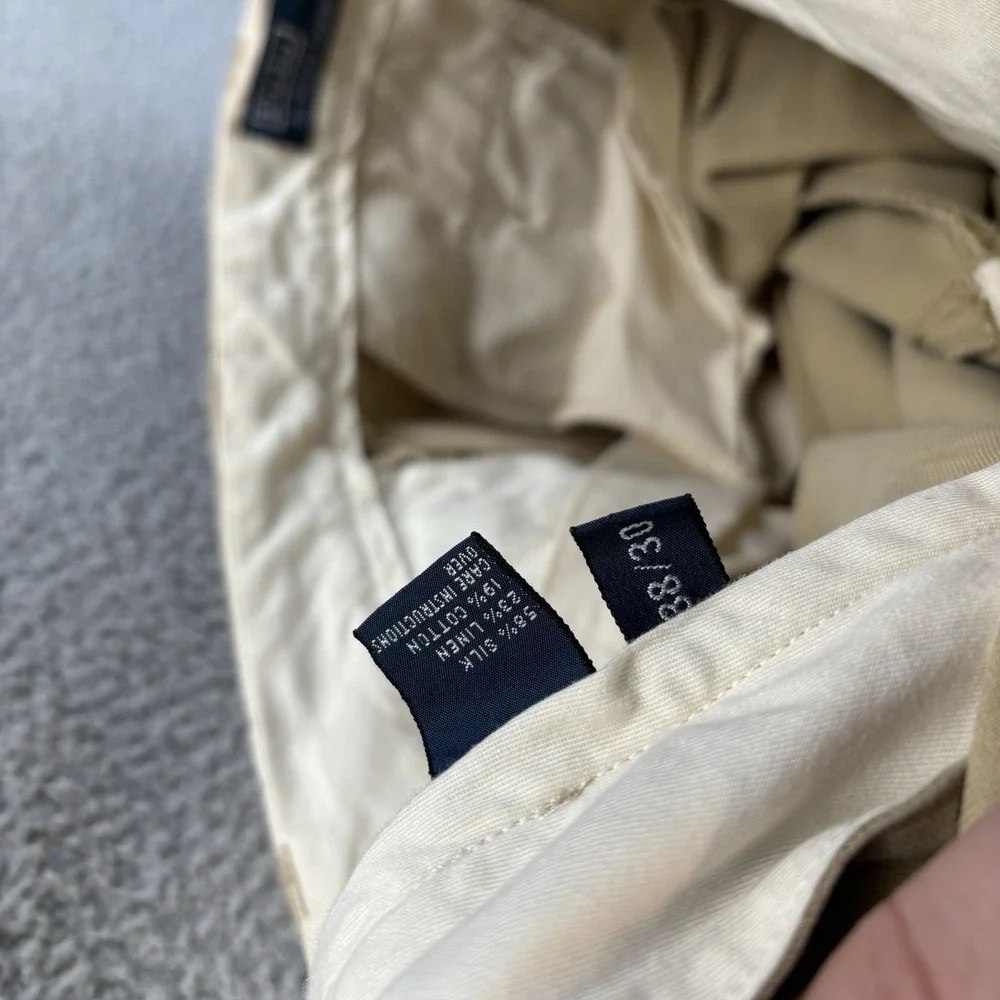Vintage Polo Ralph Lauren Pants Mens 38x30 Beige Linen‎ Silk Blend Pleated